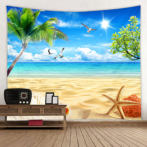 

Sunny Beach Starfish Digital Printed Tapestry Decor Wall Art Tablecloths Bedspread Picnic Blanket Beach Throw Tapestries Colorful Bedroom Hall Dorm Living Room Hanging