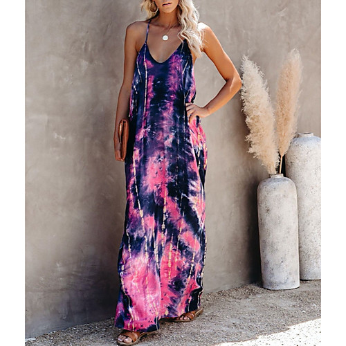 

Women's Strap Dress Maxi long Dress Blushing Pink Light Green Gray Sleeveless Tie Dye Summer V Neck Mumu 2021 S M L XL XXL