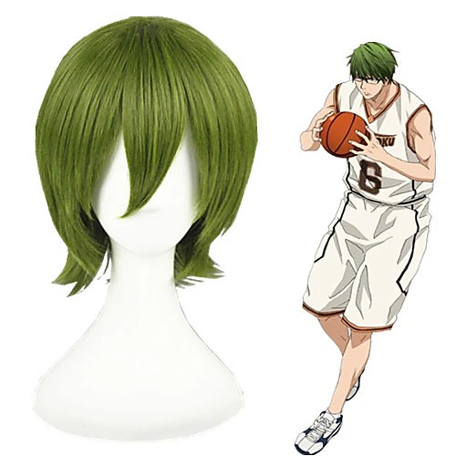 

Cosplay Wig Midorima Shintaro Kuroko's Basketball Curly Cosplay Halloween Asymmetrical With Bangs Wig Short Green Synthetic Hair 12 inch Men's Anime Cosplay Cool Green