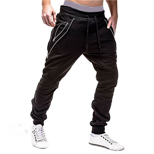 

Men's Sporty Basic Sports Slim Daily Sweatpants Pants Solid Colored Full Length Drawstring Black Light gray Dark Gray / Spring / Winter