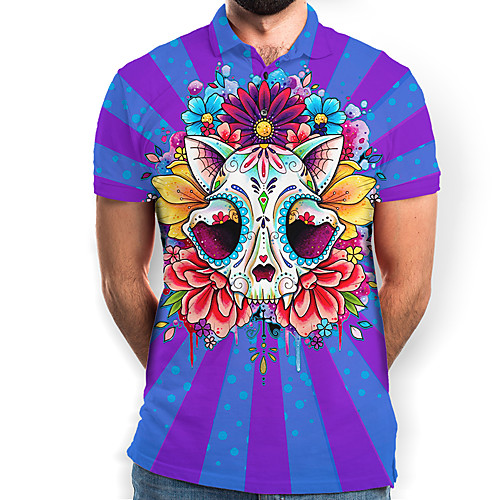 

Men's Floral Graphic Print Polo Basic Daily Purple