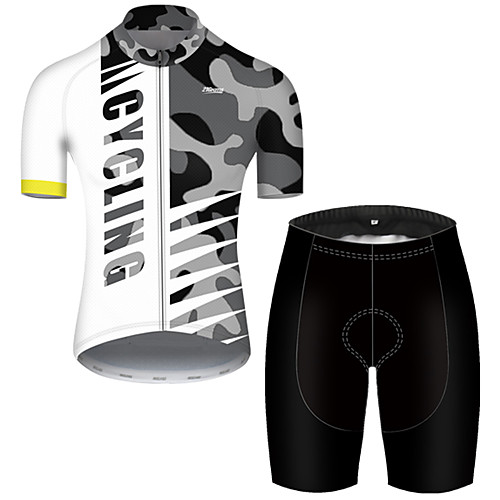 

21Grams Men's Short Sleeve Cycling Jersey with Shorts Nylon Polyester Black / White Patchwork Camo / Camouflage Bike Clothing Suit Breathable 3D Pad Quick Dry Ultraviolet Resistant Reflective Strips