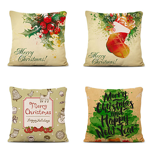 

Set of 4 Christmas Series Festive Pillowcase Car Cushion Cover Linen