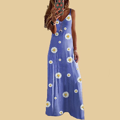

Women's Strap Dress Maxi long Dress - Sleeveless Floral Summer Sexy Boho 2020 Wine Blue Purple Yellow Khaki Gray Light Blue S M L XL XXL XXXL