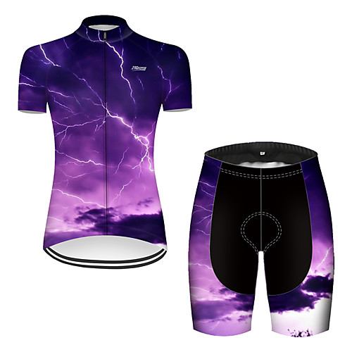 

21Grams Women's Short Sleeve Cycling Jersey with Shorts Nylon Violet Lightning Gradient 3D Bike Quick Dry Breathable Sports Lightning Mountain Bike MTB Road Bike Cycling Clothing Apparel / Stretchy