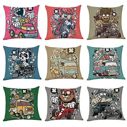 

9 pcs Linen Pillow Cover Bus Casual Modern Square Traditional Classic