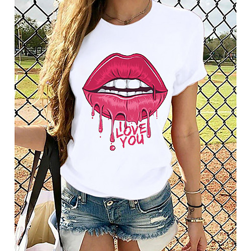 

Women's T-shirt Graphic Tops - Print Round Neck Basic Daily Spring Summer White XS S M L XL 2XL 3XL 4XL