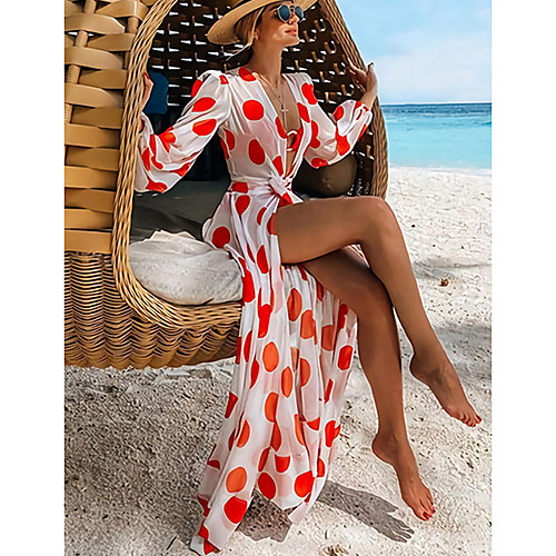 

Women's Swing Dress Maxi long Dress - Long Sleeve Polka Dot Summer Casual Mumu 2020 Red S M L XL