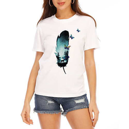 

Women's T-shirt Graphic Tops - Print Round Neck Basic Daily Summer White S M L XL 2XL 3XL 4XL