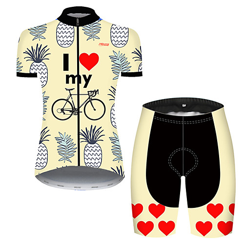 

21Grams Women's Short Sleeve Cycling Jersey with Shorts Nylon Polyester Red / Yellow Heart Fruit Pineapple Bike Clothing Suit Breathable 3D Pad Quick Dry Ultraviolet Resistant Reflective Strips Sports