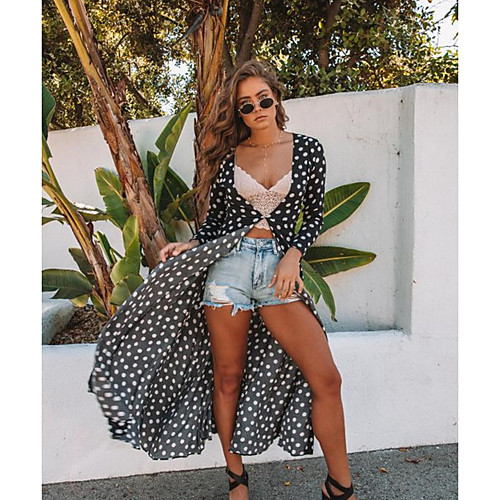 

Women's Trench Coat Daily Long Polka Dot Black One-Size