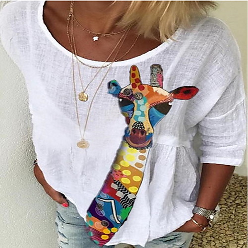 

Women's Tops Animal T-shirt Round Neck Daily Summer White S M L XL 2XL 3XL 4XL 5XL