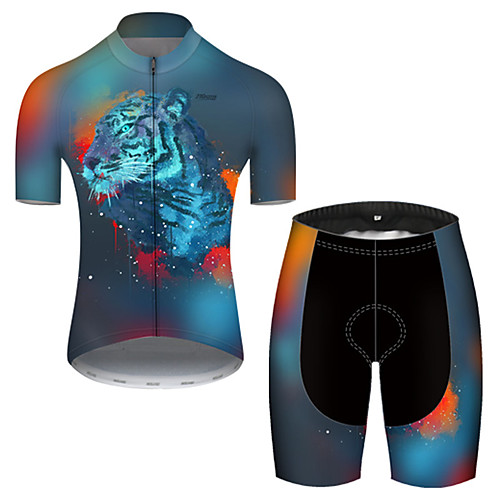 

21Grams Men's Short Sleeve Cycling Jersey with Shorts Nylon Polyester Blue Gradient Animal Tiger Bike Clothing Suit Breathable 3D Pad Quick Dry Ultraviolet Resistant Reflective Strips Sports Gradient