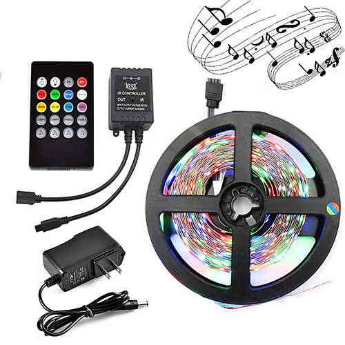 

Music Happy Light Strip Waterproof 5m Light Sets RGB LEDTiktok Light Strips 300 LEDs 2835 SMD with IR 24 key Remote Control and 12V Adapter kit for Party Carnival