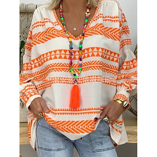 

Women's T-shirt Color Block Tops V Neck Daily Summer Orange Khaki M L XL 2XL 3XL 4XL 5XL