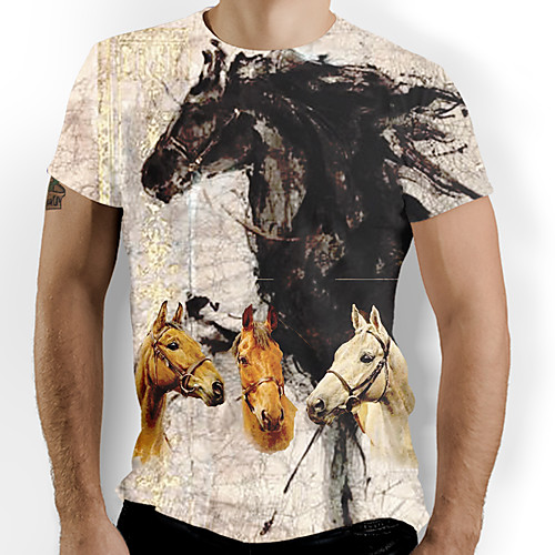 

Men's T shirt Graphic Animal Print Short Sleeve Daily Tops Basic Brown