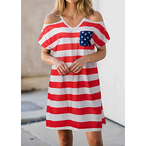 

Women's Shift Dress Knee Length Dress - Short Sleeves Flag Summer Casual 2020 Red S M L XL XXL XXXL