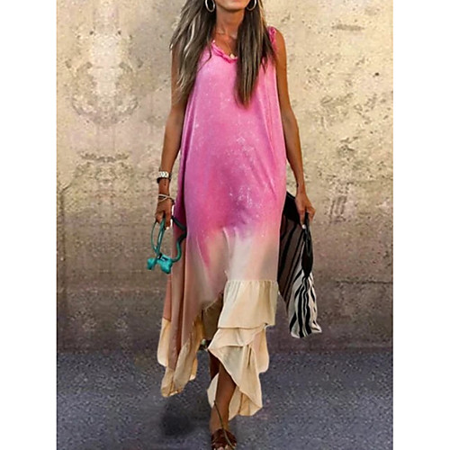 

Women's A Line Dress Midi Dress Purple Fuchsia Light Green Light Blue Sleeveless Tie Dye Summer V Neck Hot Casual 2021 S M L XL XXL 3XL