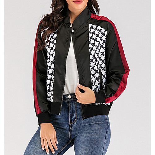 

Women's Geometric Fall Jacket Regular Daily Long Sleeve Polyester Coat Tops Black