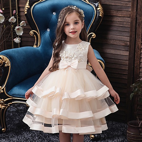 

Princess / Ball Gown Knee Length Wedding / Party Flower Girl Dresses - Tulle Sleeveless Jewel Neck with Sash / Ribbon / Bow(s) / Tier