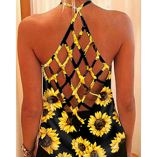 

Women's Camisole Floral Tops Halter Neck Loose Daily Summer White Black Yellow S M L XL 2XL 3XL