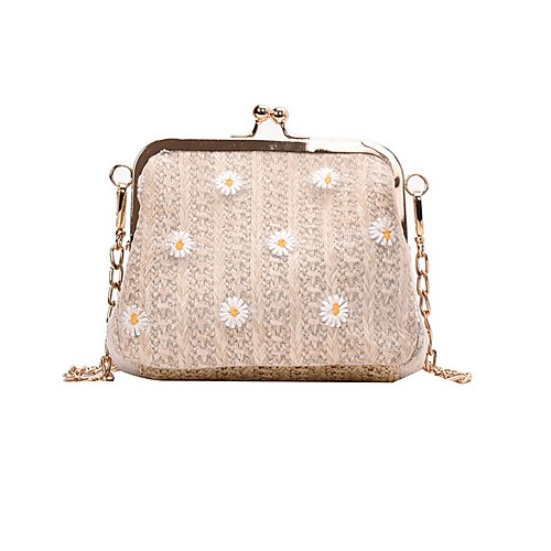 

Women's Straw Crossbody Bag Floral Print White / Khaki