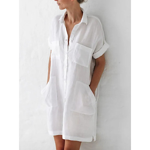 

Women's Shift Dress Knee Length Dress - Short Sleeves Solid Color Summer Casual 2020 White Blushing Pink Light Blue S M L XL XXL XXXL