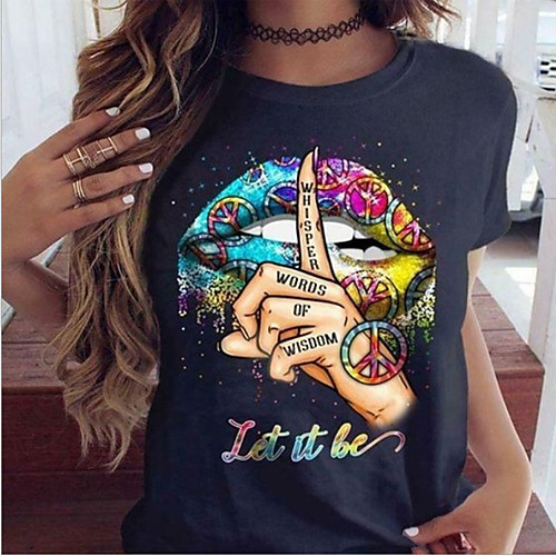 

Women's T-shirt Graphic Tops Round Neck Daily Summer Black Blue Purple Green Gray S M L XL 2XL 3XL