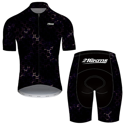 

21Grams Men's Short Sleeve Cycling Jersey with Shorts Nylon Polyester Black / Yellow Plaid / Checkered Bike Clothing Suit Breathable 3D Pad Quick Dry Ultraviolet Resistant Reflective Strips Sports