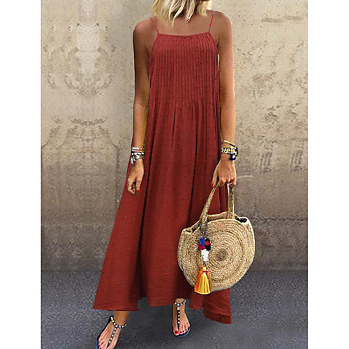 

Women's Strap Dress Midi Dress - Sleeveless Solid Color Summer Casual Daily 2020 Wine White Navy Blue M L XL XXL XXXL XXXXL XXXXXL