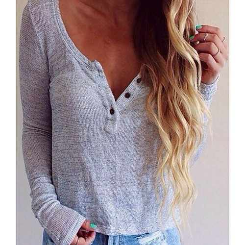 

Women's Solid Colored Long Sleeve Pullover Sweater Jumper, V Neck Black / Gray S / M / L