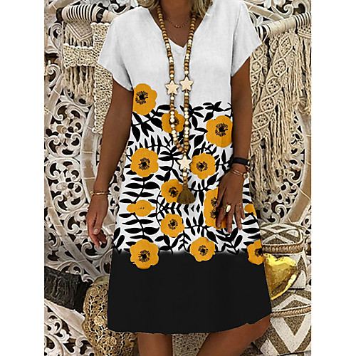 

Women's A-Line Dress Knee Length Dress - Short Sleeves Floral Print Summer Casual Daily 2020 White M L XL XXL XXXL