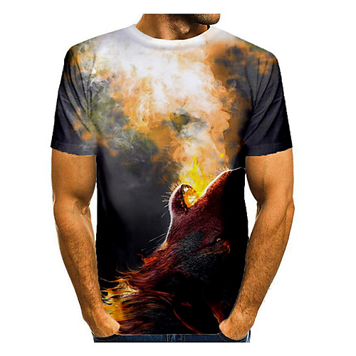 

Men's T shirt Graphic Flame Animal Print Short Sleeve Daily Tops Basic Yellow