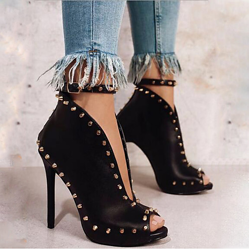 

Women's Boots Summer Pumps Peep Toe Daily Rivet PU Booties / Ankle Boots Black