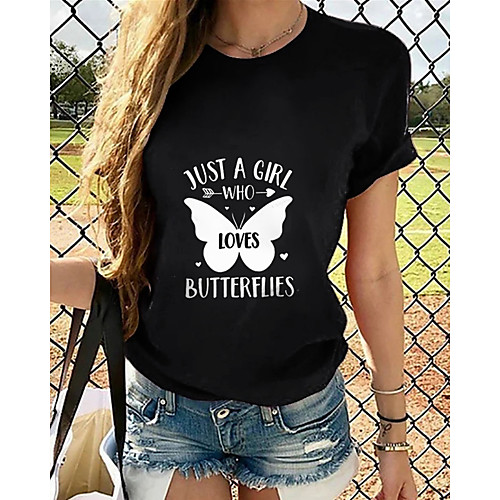 

Women's T-shirt Graphic Tops - Print Round Neck Loose Cotton Basic Daily Summer Black S M L XL 2XL 3XL 4XL