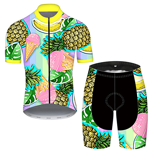 

21Grams Men's Short Sleeve Cycling Jersey with Shorts Nylon Polyester Green / Yellow Fruit Pineapple Banana Bike Clothing Suit Breathable 3D Pad Quick Dry Ultraviolet Resistant Reflective Strips