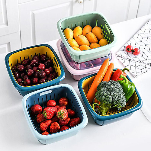 

Multifunctional Double-layer Drain Basket Kitchen Strainer Vegetables Fruit Drain Storage Basket Refrigerator Fresh Box With Lid