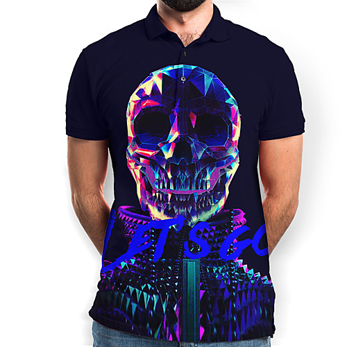 

Men's Graphic Skull Polo Basic Elegant Daily Going out Black