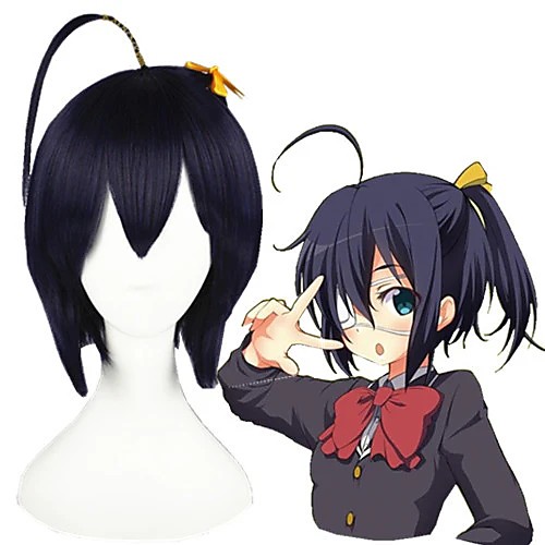 

Cosplay Wig Takanashi Rikka Cyuunibyou Demo Koigashitai Straight Cosplay Halloween With Bangs Wig Short Black Synthetic Hair 14 inch Women's Anime Cosplay Classic Black