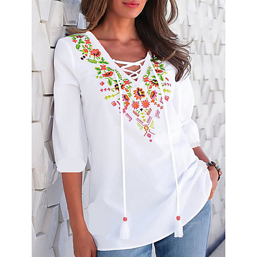 

Women's Tops Geometric T-shirt V Neck Daily Summer White S M L XL 2XL 3XL