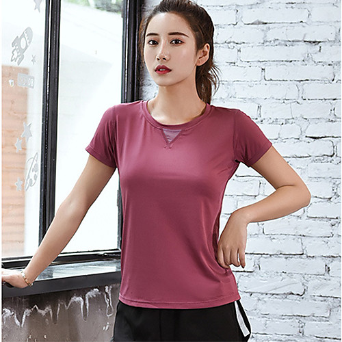 

Women's Yoga Top Patchwork Fashion Black Red Mesh Elastane Yoga Running Fitness Tee / T-shirt Sport Activewear Breathable Quick Dry Comfortable Stretchy