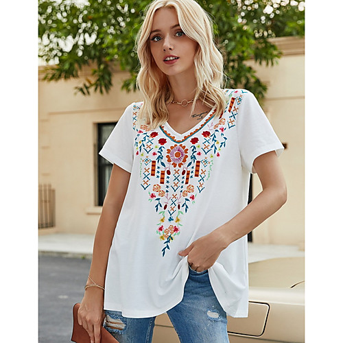 

Women's Tops Geometric T-shirt V Neck Daily Summer White S M L XL 2XL