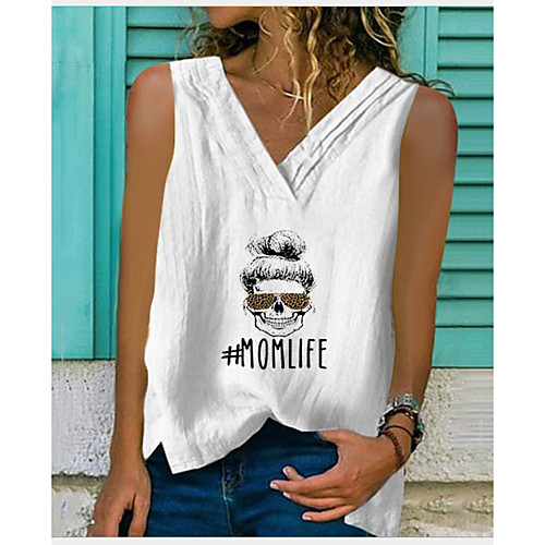 

Women's T-shirt Letter Tops V Neck Loose Daily Summer White Yellow Army Green Gray S M L XL 2XL 3XL