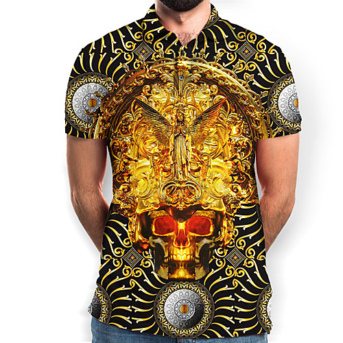 

Men's Graphic Skull Polo Basic Elegant Daily Going out Gold