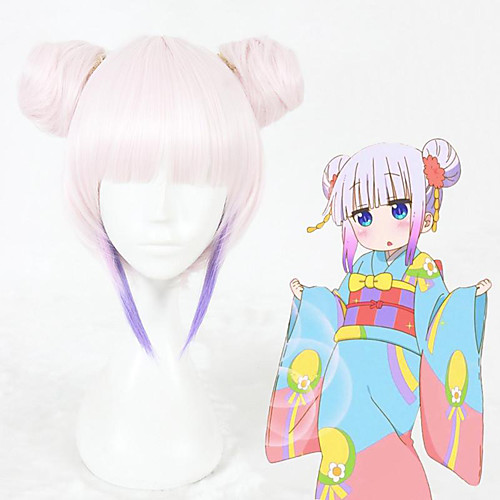 

Cosplay Wig KannaKamui Kobayashi Maid Dragon Straight Cosplay With 2 Ponytails With Bangs Wig Medium Length Pink Synthetic Hair 14 inch Women's Anime Cosplay Women Pink