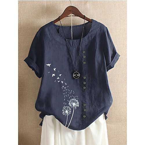 

Women's Tops Floral Blouse - Print Round Neck Basic Daily Summer White Red Green Navy Blue M L XL 2XL 3XL 4XL 5XL