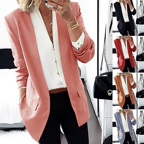 

Women's Blazer Polyester Coat Tops Black / Blushing Pink / Wine