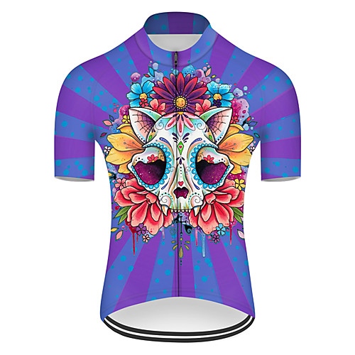 

21Grams Men's Short Sleeve Cycling Jersey Nylon Polyester RedBlue Novelty Skull Floral Botanical Bike Jersey Top Mountain Bike MTB Road Bike Cycling Breathable Quick Dry Ultraviolet Resistant Sports