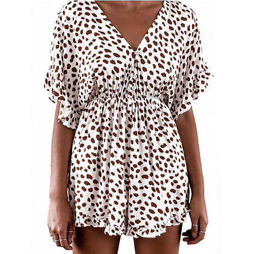 

Women's White Romper Onesie, Leopard S M L