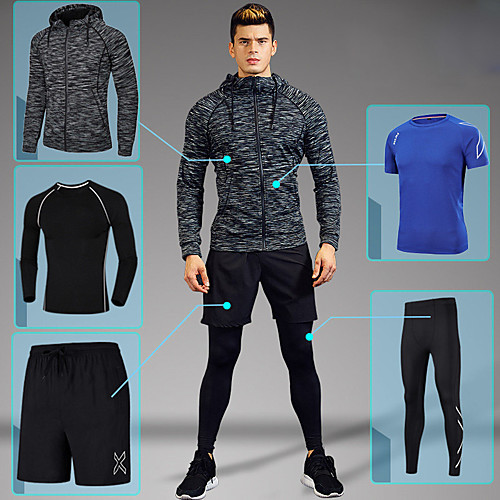 

Men's Elastane Tracksuit Activewear Set Workout Outfits 5pcs Running Active Training Fitness Reflective Lightweight Breathable Sportswear Athletic Clothing Set Activewear Stretchy Regular Fit